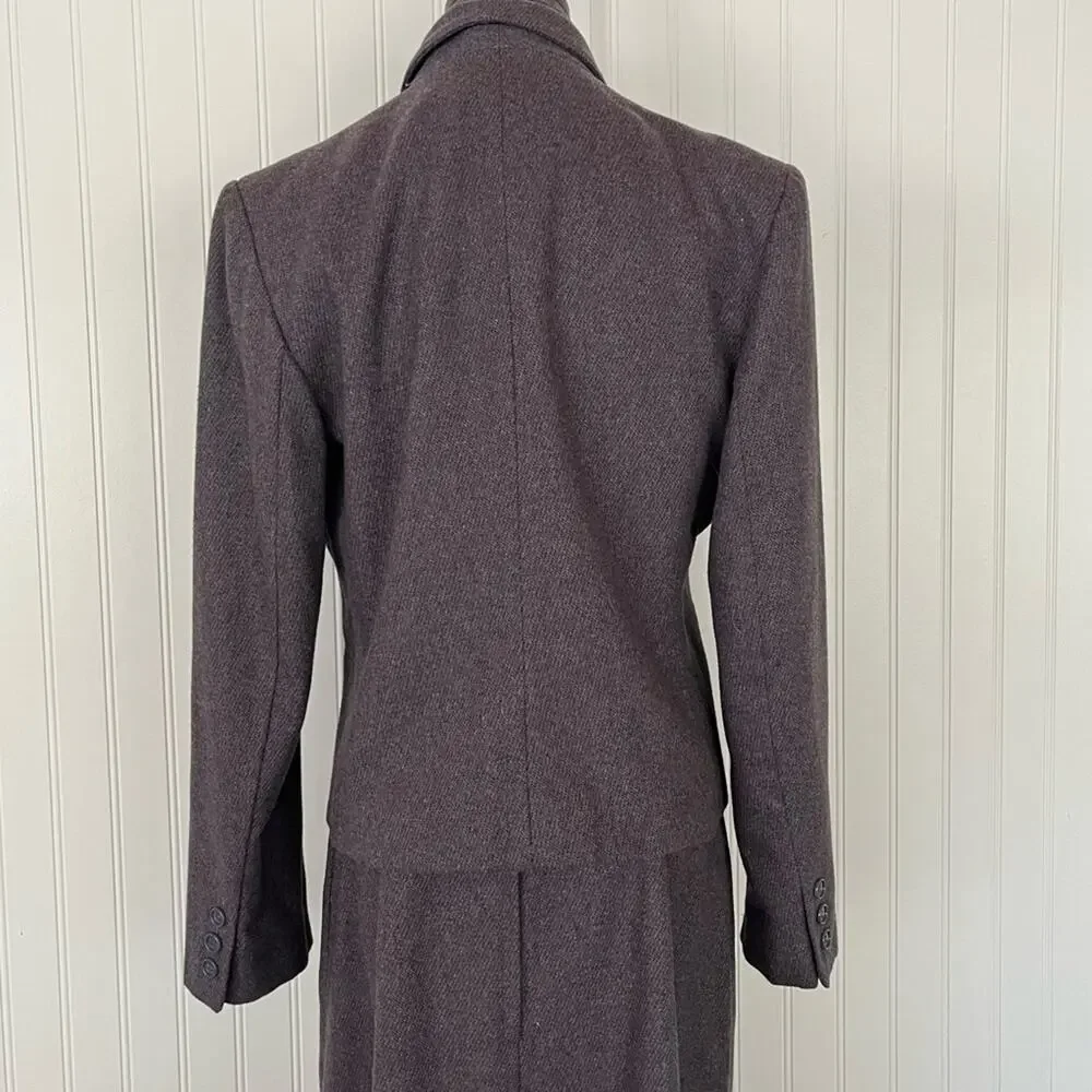 Vintage Purple Suit Matching Skirt and Blazer Coord Set Neck Tie Wool Career